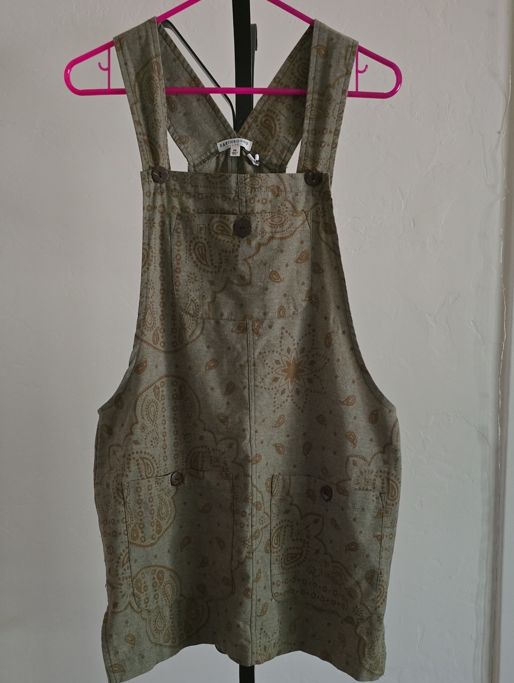 Earthbound Bandana-Print Olive Green Pinafore Jumper